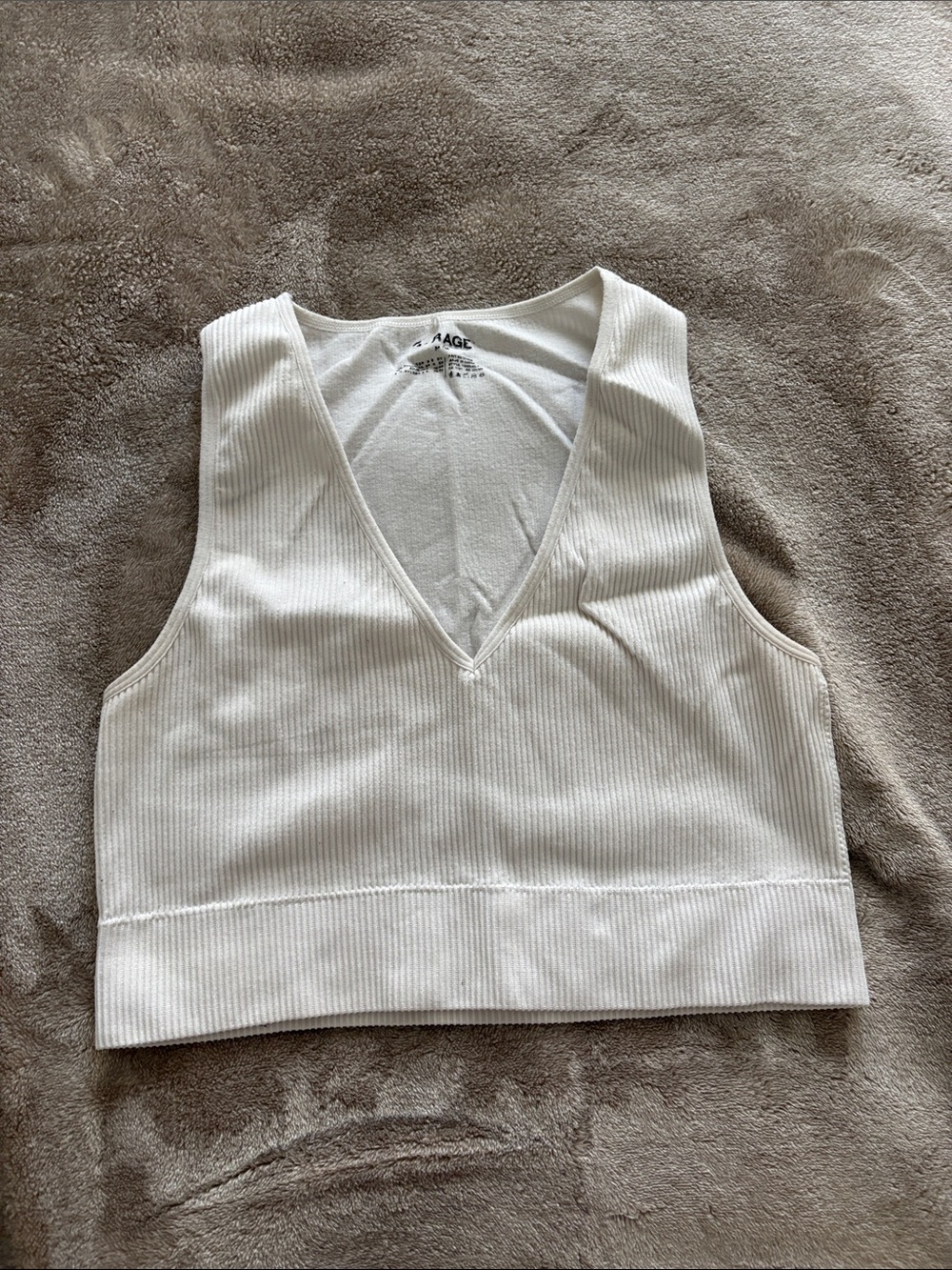 Ribbed V-Neck Cropped Tank Top - White